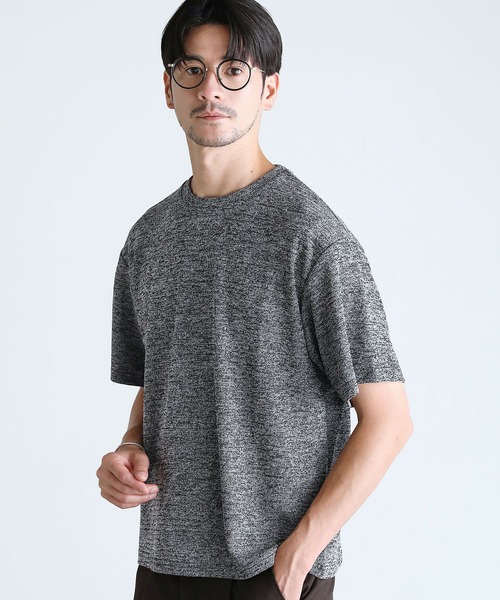 メンズ ロゴ半袖Tシャツ クルーネック HUMU0198PB-USCV02 SPU tシャツ メランジパイルニット半袖クルーネックTシャツ