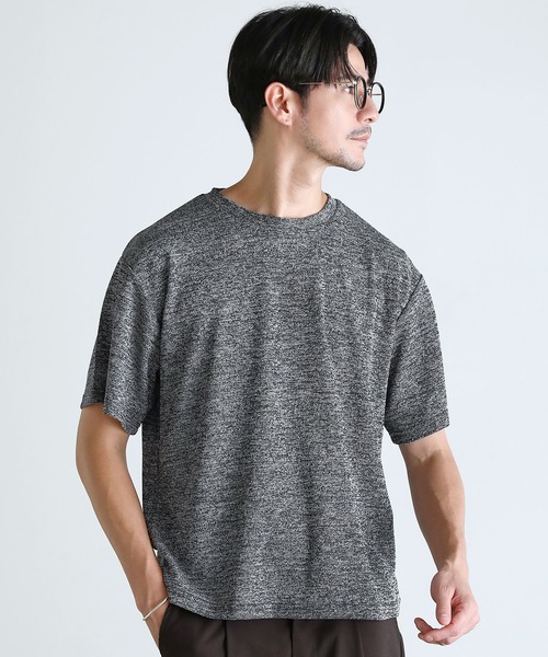 SPU tシャツ メランジパイルニット半袖クルーネックTシャツ