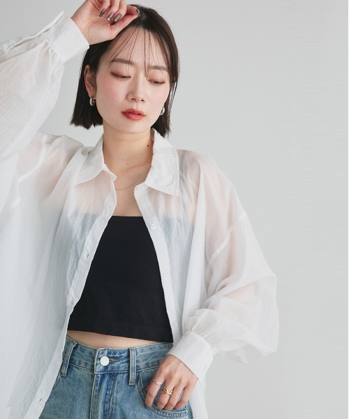 ブラウス シャツ シアー ワッシャー シャツ レディース FREAK'S STORE ブラウス シャツ シアーワッシャーシャツ/袖