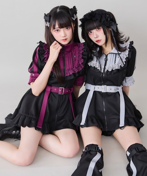 DearMyLove ワンピース 十字架刺繍フリルシスタージャージワンピース