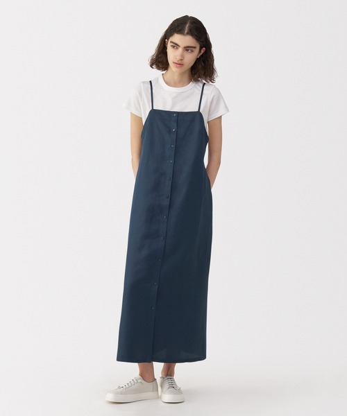 新品　MUJI Labo　現行品　リネンシルク　キャミワンピース　ネイビー　L MUJI Labo シャツワンピース 「MUJI Labo」婦人 リネンシルク