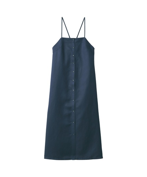 新品　MUJI Labo　現行品　リネンシルク　キャミワンピース　ネイビー　L MUJI Labo シャツワンピース 「MUJI Labo」婦人 リネンシルク