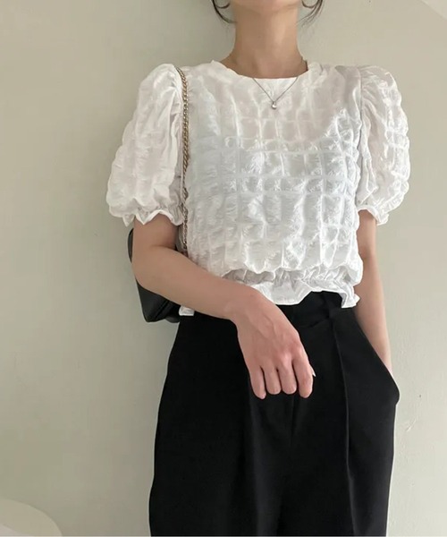 ふくれジャガードパフスリーブトップス レディース ふくれジャガードパフスリーブトップス レディース : ZOZOTOWN
