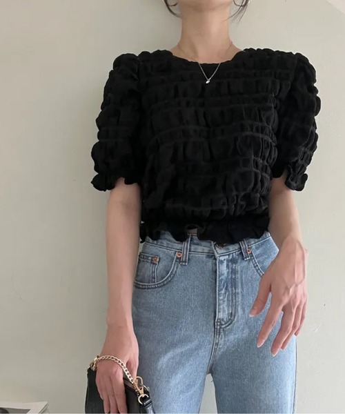 ふくれジャガードパフスリーブトップス レディース ふくれジャガードパフスリーブトップス レディース : ZOZOTOWN