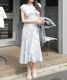 rienda ワンピース フリルフラワーロングワンピース 夏服 半袖