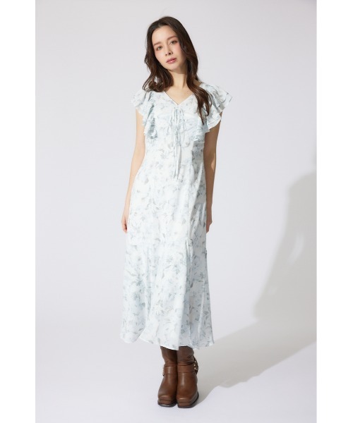 【福袋セール】の商品 ワンピース rienda フリルフラワーロングワンピース 半袖 夏服 ワンピース