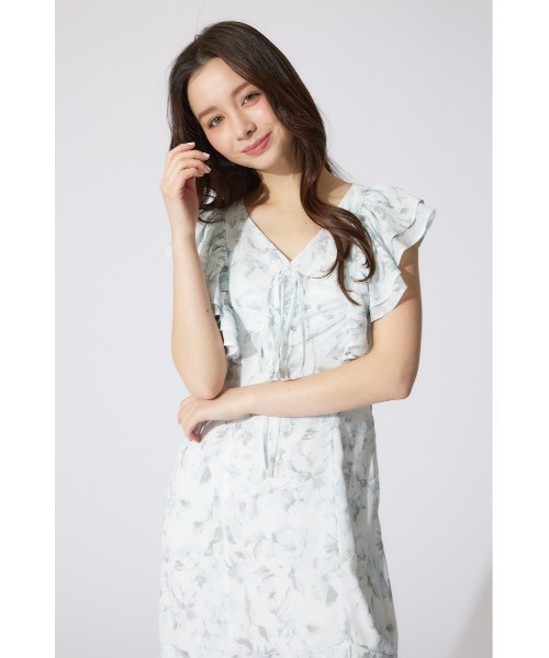 rienda ワンピース フリルフラワーロングワンピース 夏服 半袖