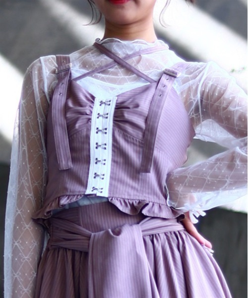 axes femme ベスト ジレ コルセット風デザインビスチェ