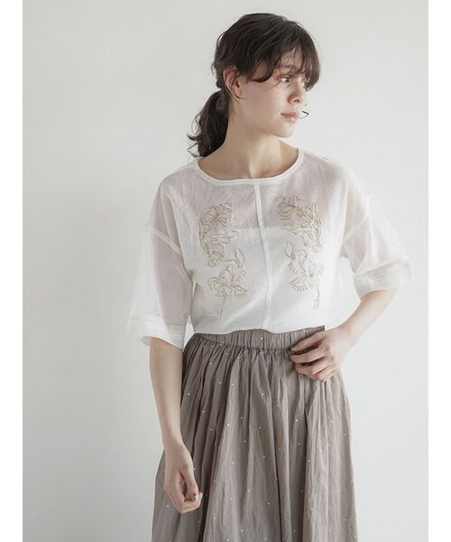 FIKA.（フィーカ） ブラウス シャツ Zari embroidered mesh sheer 