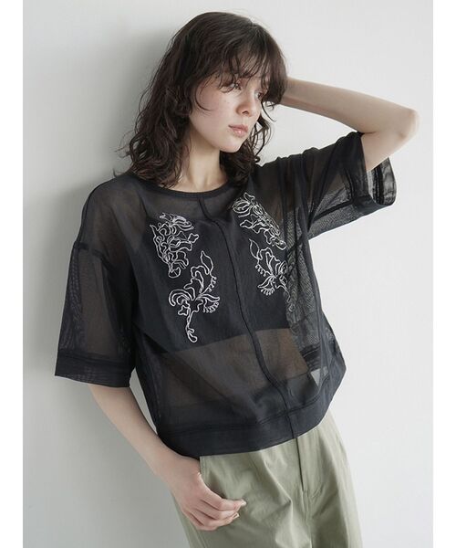 FIKA.（フィーカ） ブラウス シャツ Zari embroidered mesh sheer 