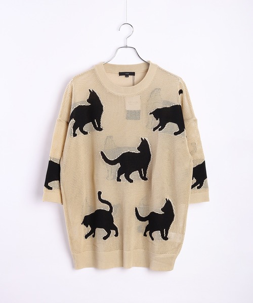 ETRO マルチカラーニットセーター M猫模様 WESTSEA（ウエストシー） サマーニット セーター ニット 猫柄 サマー