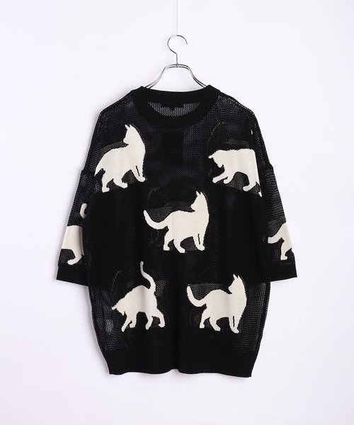 WESTSEA(ウエストシー) セーター ニット 猫柄 サマークルーニット WESTSEA(ウエストシー) セーター ニット 猫柄 サマークルーニット