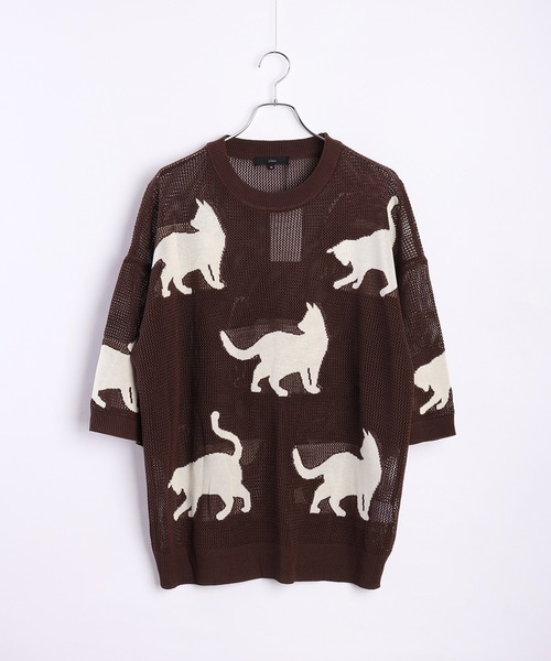 ETRO マルチカラーニットセーター M猫模様 WESTSEA（ウエストシー） サマーニット セーター ニット 猫柄 サマー