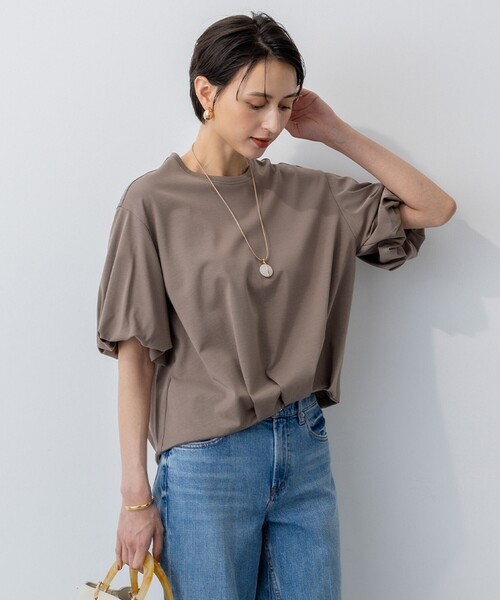 tシャツ 「WEB＆一部店舗限定/接触冷感」ツイストコットンプレーティング バルーンスリーブ カットソー レディース