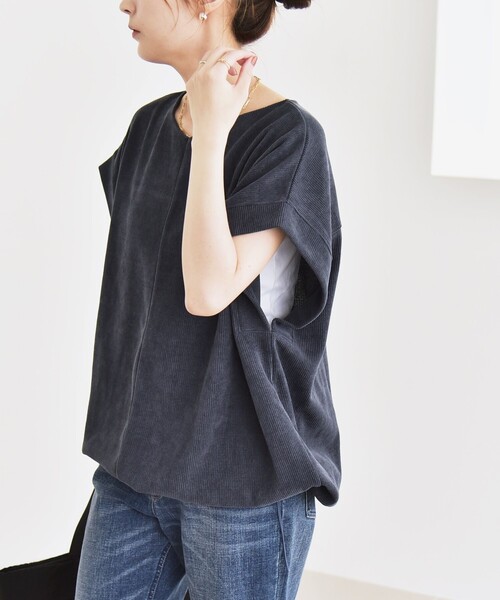 tシャツ quaranciel:「洗濯機可能」ポリエステル ベロア ドロスト ルーズ プルオーバー レディース
