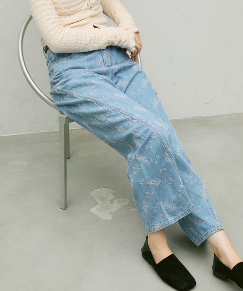 ジーンズ デニム デニムパンツ Flower denim barrel pants / フラワー
