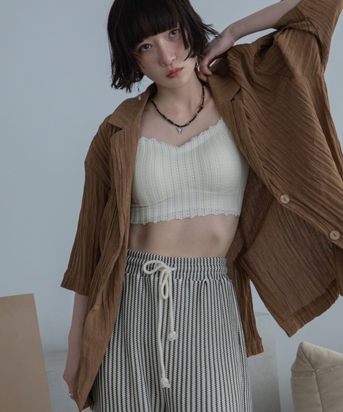 ブラウス シャツ シャイニーワッシャー半袖シャツジャケット レディース