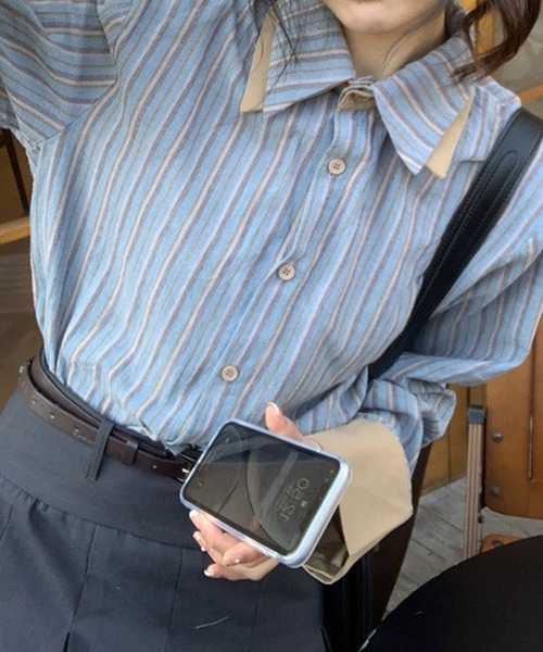 ブラウス シャツ バイカラーストライプシャツ レディース : ZOZOTOWN