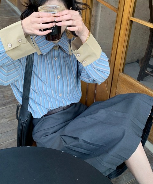 ブラウス シャツ バイカラーストライプシャツ レディース : ZOZOTOWN