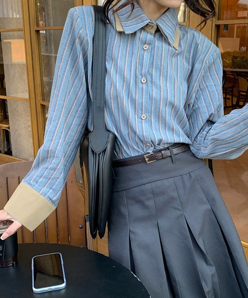 ブラウス シャツ バイカラーストライプシャツ レディース : ZOZOTOWN