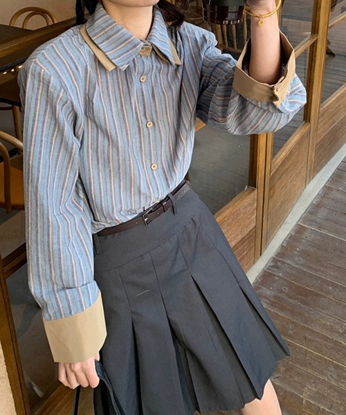 ブラウス シャツ バイカラーストライプシャツ レディース : ZOZOTOWN