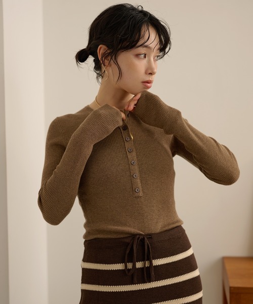 ニット セーター henry neck lib knit /ヘンリーネックリブ長袖ニット