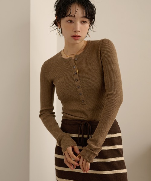ニット セーター henry neck lib knit /ヘンリーネックリブ長袖ニット