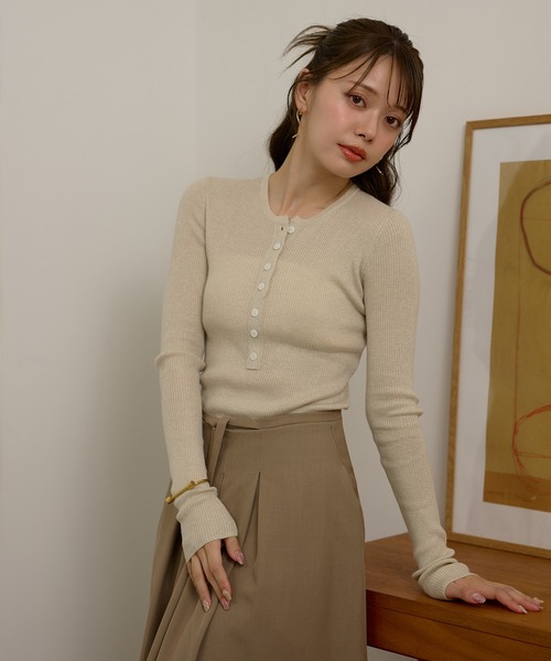 ニット セーター henry neck lib knit /ヘンリーネックリブ長袖ニット