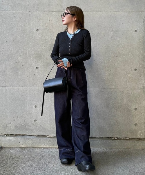 ニット セーター henry neck lib knit /ヘンリーネックリブ長袖ニット