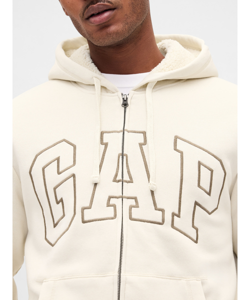 リラックスフィット GAPロゴ 裏ボア ジップアップパーカー ブラウン XL