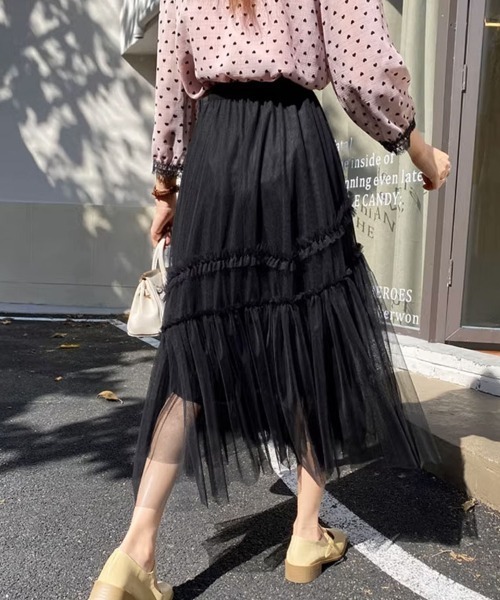 shoppinggo スカート チュールスカート リボンモチーフ フレアスカート