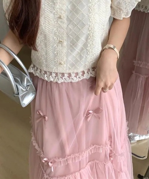 shoppinggo スカート チュールスカート リボンモチーフ フレアスカート