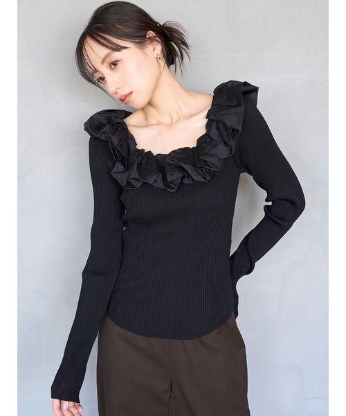 【完売品USAGI ONLINE限定】snidel フリルニットプルオーバー USAGI ONLINE限定】フリルニットプルオーバー（ニット）｜SNIDEL