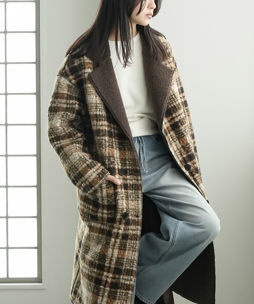 極美品 メッサジェリエ ダブルチェスターコート チェック メタルボタン