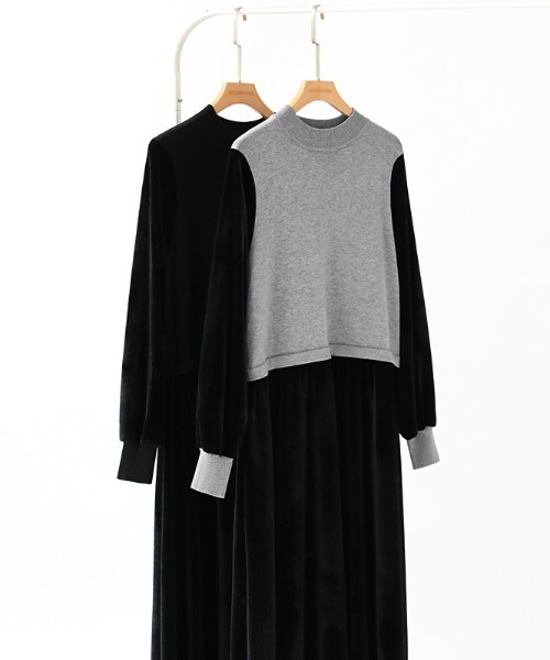 COCOMOMO ワンピース ニットベストドッキングベロアワンピース ベロア