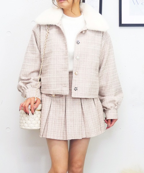 FUN コート アウター ツイードファージャケット レディース : ZOZOTOWN