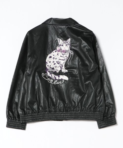 新品scalarネコ柄刺繍ブルゾン ScoLar（スカラー） ブルゾン アウター ネコ刺繍フェイクレザー×裏地