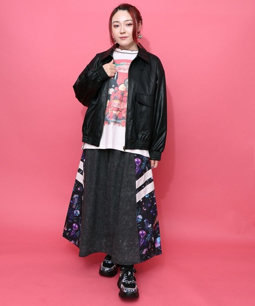 新品scalarネコ柄刺繍ブルゾン スカラー / ネコ刺繍フェイクレザー×裏地ブルゾン | BRAND,ScoLar