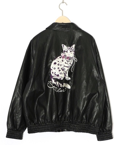 ScoLar（スカラー） ブルゾン アウター ネコ刺繍フェイクレザー×裏地
