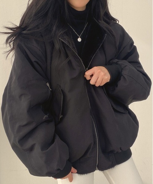 ドラッグストアーズ リバーシブル アウター グレー×ブラック ブルゾン アウター リバーシブル フード付きボアブルゾン レディース