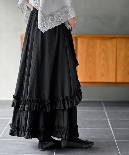 wonnyribbon ブラックフリルスカート　S r・p・s（アールピーエス） スカート フリルアシメトリーレイヤー