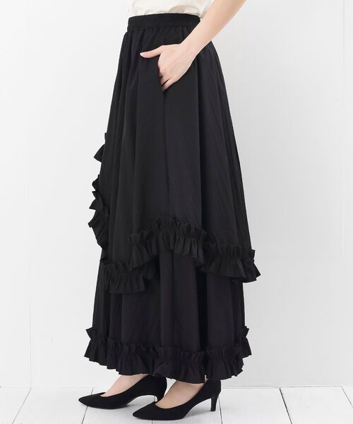 RALPH LAUREN シルクフリルスカート 黒 アシメティアード 日本製 r・p・s（アールピーエス） スカート フリルアシメトリーレイヤー