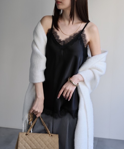 ❤︎ Carmelo サテンレーストリム キャミソールワンピース　黒❤︎ sakishimatokyo キャミソール レーストリムサテンキャミソール「動画