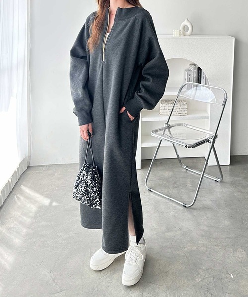 「GeeRA」 長袖ワンピース MEDIUM チャコール レディース_画像7