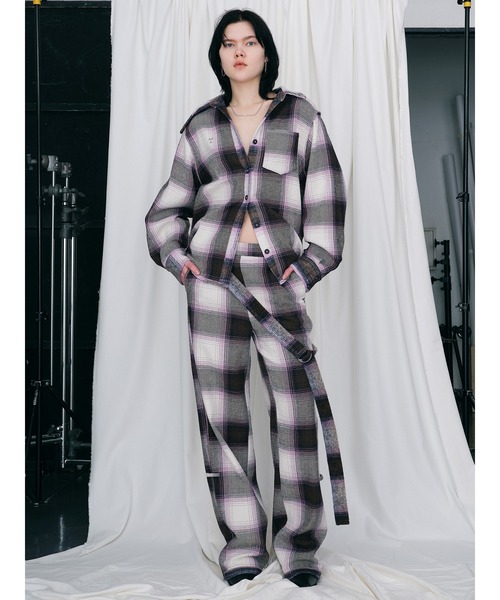 「PAMEO POSE」 長袖ネルシャツ FREE パープル レディースの画像