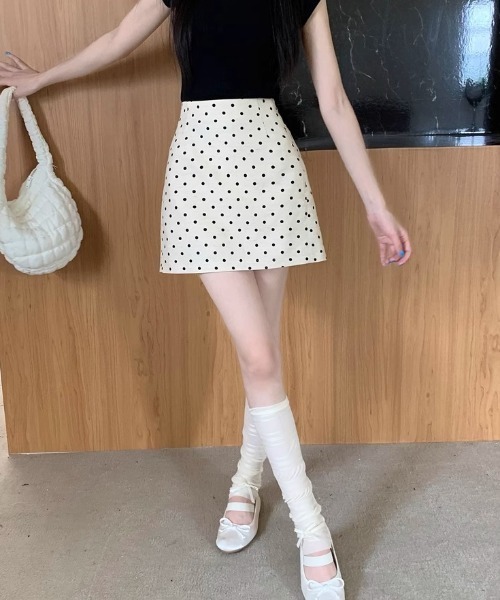 スカート 夏 「インパン付き」ドット柄Aラインミニスカート 台形