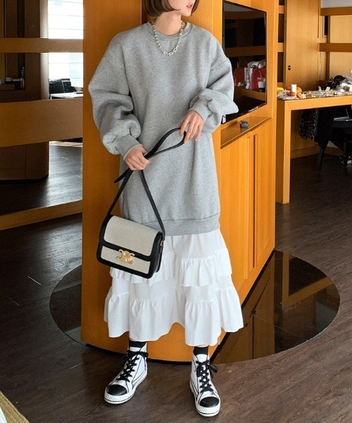 「ECLIN」 長袖ワンピース L グレー レディース_画像4