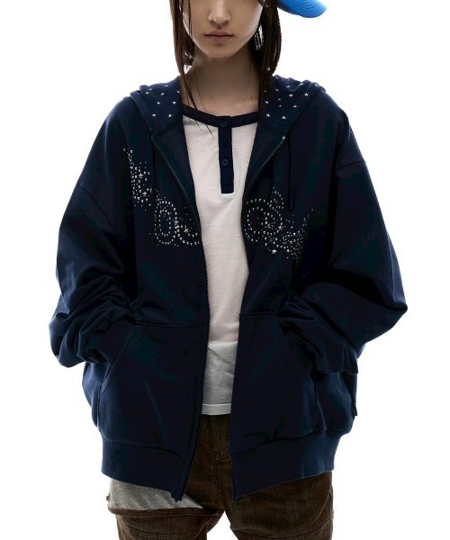 パーカー 「OJOS」Hotfix Logo Hoodie Zip-up / 「オホス」スタッズ 