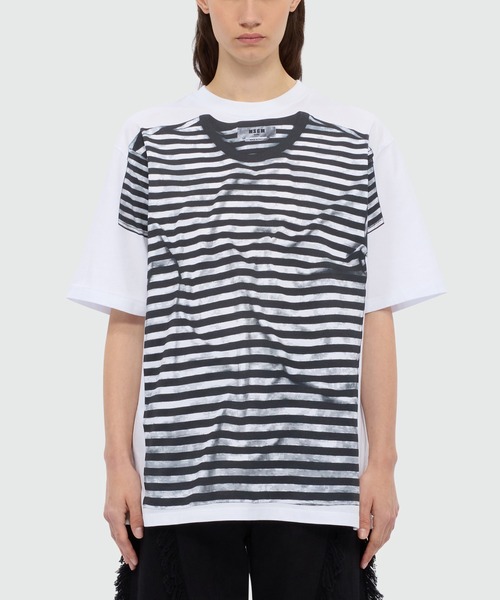 tシャツ ストライプトロンプルイユ Tシャツ レディースの画像