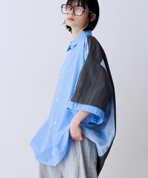 シャツ 「UNISEX」FAKE BLOCKING H/S SHIRTS/フェイクブロッキングショートスリーブシャツ メンズ レディースの画像